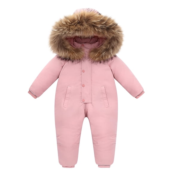 Busydd Baby Girl Romper 6 Months-4 Years Solid Color Long Sleeve Button Outdoor Baby Boy Romper Comfortable Warm Fleece Hooded Baby Winter Clothes
