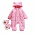 thumbnail image 1 of Busydd Baby Girl Romper with Foot Cover 3 Months-2 Years Solid Color Hooded Warm Puffer Rompers Comfy Long Sleeve Zipper Infant Toddler Boy Clothes, 1 of 7