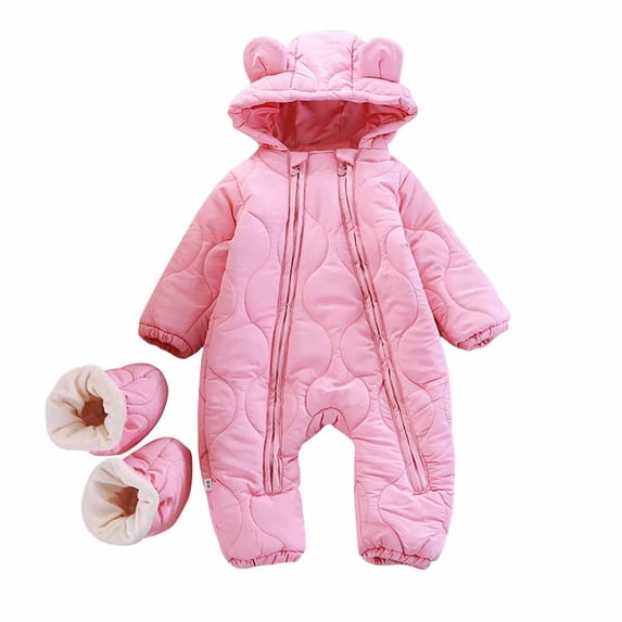 Busydd Baby Girl Romper with Foot Cover 3 Months-2 Years Solid Color Hooded Warm Puffer Rompers Comfy Long Sleeve Zipper Infant Toddler Boy Clothes