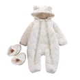 thumbnail image 1 of Busydd Baby Girl Romper with Foot Cover 3 Months-2 Years Solid Color Hooded Warm Puffer Rompers Comfy Long Sleeve Zipper Infant Toddler Boy Clothes, 1 of 7