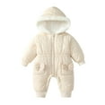 thumbnail image 1 of Busydd Baby Girl Winter Clothes 0-2 Years Solid Color Long Sleeve Warm Puffer Baby Boy Romper Winter Warm Hooded Zipper Newborn Girl Outfits, 1 of 7