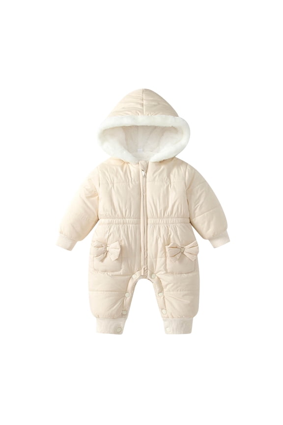 Baby Girl Winter Clothes 0-2 Years Solid Color Long Sleeve Warm Puffer Baby Boy Romper Winter Warm Hooded Zipper Newborn Girl Outfits