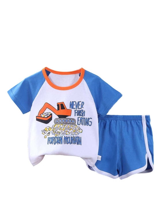 Baby Outfits Toddler Boys Clothes Sets with Funny Graphic Print Short Sleeve T-Shirts and Shorts,Summer Fashion Casual Cotton Two Piece Boys Outfits Size 3 Months-6 Years