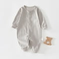 thumbnail image 1 of Busydd Baby Romper 0-2 Years Unisex Long Sleeve Baby Girl Clothes Round Neck Button Baby Boy Onesies Solid Color Ribbed Newborn Infant Summer Romper, 1 of 3