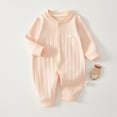 thumbnail image 1 of Busydd Baby Romper 0-2 Years Unisex Long Sleeve Baby Girl Clothes Round Neck Button Baby Boy Onesies Solid Color Ribbed Newborn Infant Summer Romper, 1 of 3