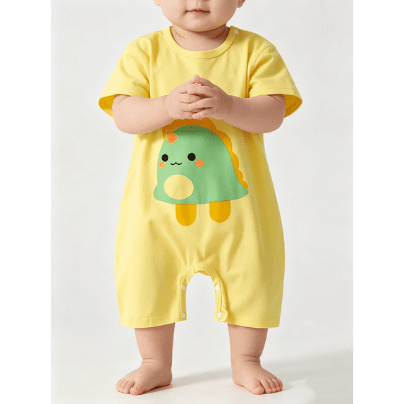 Busydd Baby Romper 0-20 Months Cute Print Short Sleeve Baby Boy Clothes Comfy Knitted Cotton Newborn Onesie 6-10 Months