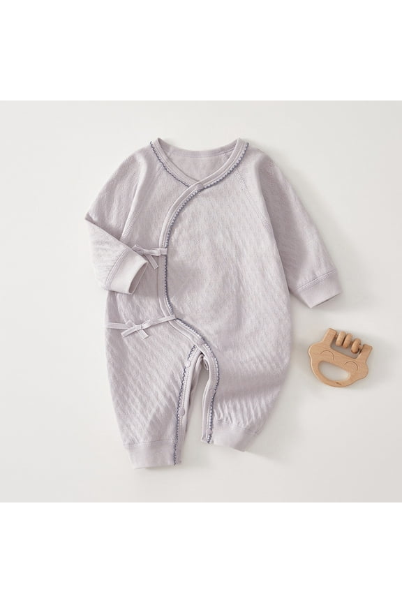 Baby Romper 0-9 Months Unisex Cotton Long Sleeve Baby Girl Clothes Button Tie Baby Boy Onesies Solid Color Newborn Infant Summer Romper