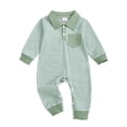thumbnail image 1 of Busydd Baby Rompers Casual Comfy Solid Color Long Sleeve Boys Clothes Fashion Lapel Button Girls Romper 0-3 Months, 1 of 8