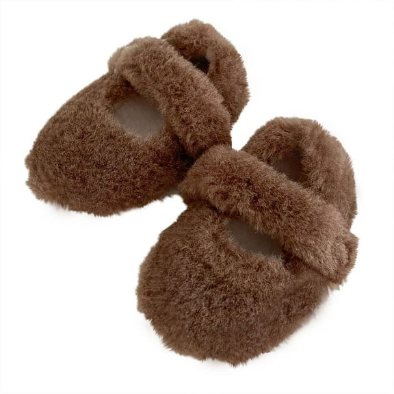 Busydd Baby Shoes Unisex Infant Girls Boys Fuzzy Slippers Fashion Solid Color Warm Plush Outdoor House Slippers Casual Breathable Soft Sole Slip-on Newborn Shoes 5-18 Months