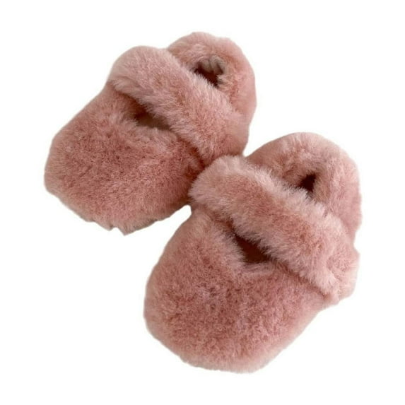 Busydd Baby Shoes Unisex Infant Girls Boys Fuzzy Slippers Fashion Solid Color Warm Plush Outdoor House Slippers Casual Breathable Soft Sole Slip-on Newborn Shoes 5-18 Months