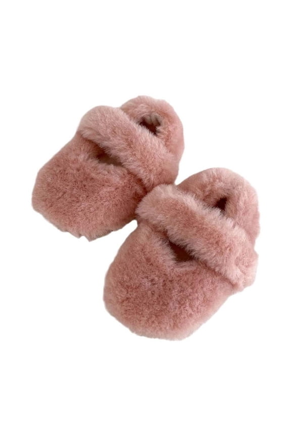 Baby Shoes Unisex Infant Girls Boys Fuzzy Slippers Fashion Solid Color Warm Plush Outdoor House Slippers Casual Breathable Soft Sole Slip-on Newborn Shoes 5-18 Months