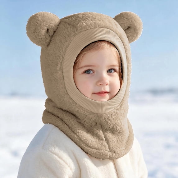 Busydd Baby Winter Hat Scarf in One 0-3 Years Stylish Solid Color Fleece Warm Windproof Hooded Neck Warmer for Cold Weather