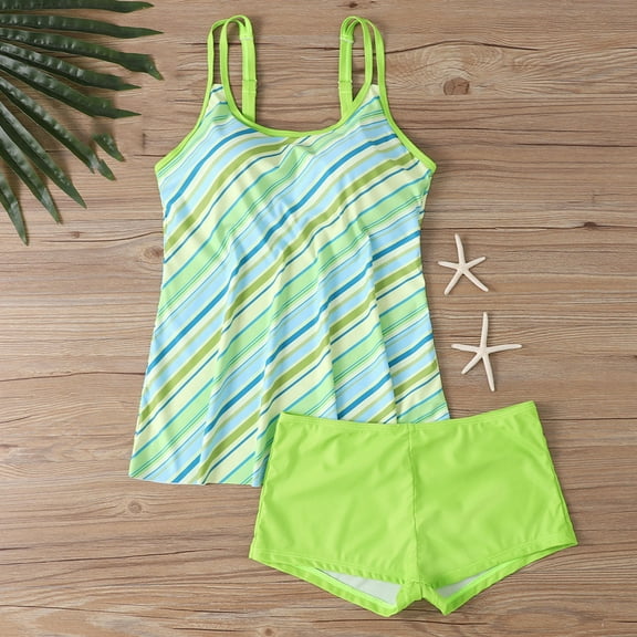 Busydd Bathing Suits for Women Plus Size Swimsuit S-5XL Two Piece Swim Suits Trendy Floral Print Round Neck Straps Tankini with Boyshorts