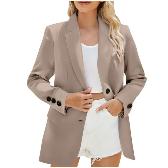 Busydd Blazers for Women Solid Color Lapel Suit Jackets for Women Casual Long Sleeve Women's Blazers & Suit Jackets with Pockets 3XL