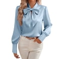 thumbnail image 1 of Busydd Blouses for Women Dressy Casual Solid Color Long Sleeve Shirts for Women Fashion Satin Bow Neck Ladies Tops and Blouses XL, 1 of 7
