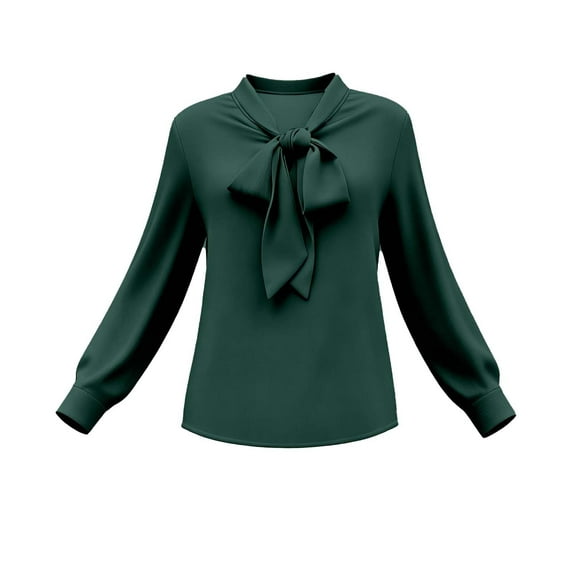 Busydd Blouses for Women Trendy V Neck Bow Spring Tops for Women Business Casual Solid Color Long Sleeve Shirts for Women 2XL