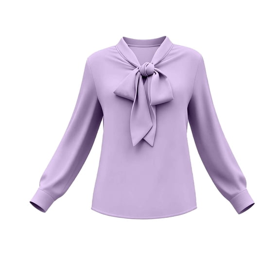 Busydd Blouses for Women Trendy V Neck Bow Spring Tops for Women Business Casual Solid Color Long Sleeve Shirts for Women L