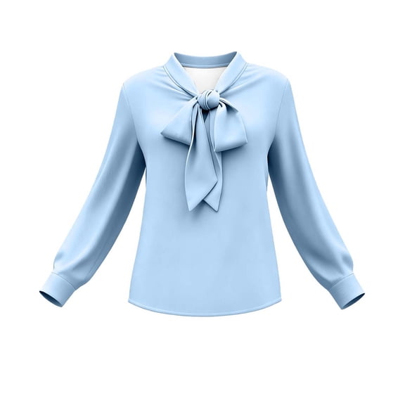 Busydd Blouses for Women Trendy V Neck Bow Spring Tops for Women Business Casual Solid Color Long Sleeve Shirts for Women S