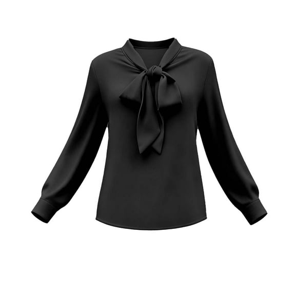 Busydd Blouses for Women Trendy V Neck Bow Spring Tops for Women Business Casual Solid Color Long Sleeve Shirts for Women S
