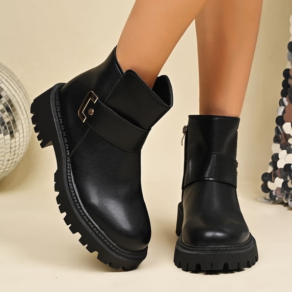 Busydd Booties for Women Casual Comfortable Round Toe Women Footwear Trendy Solid Color Zipper Chunky Heel Womens Ankle Boots 6.5