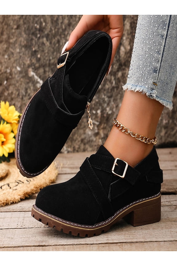Booties for Women Comfortable Round Toe Chunky Heel Ankle Boots Cross Strap Side Zipper Women's Shoes 36