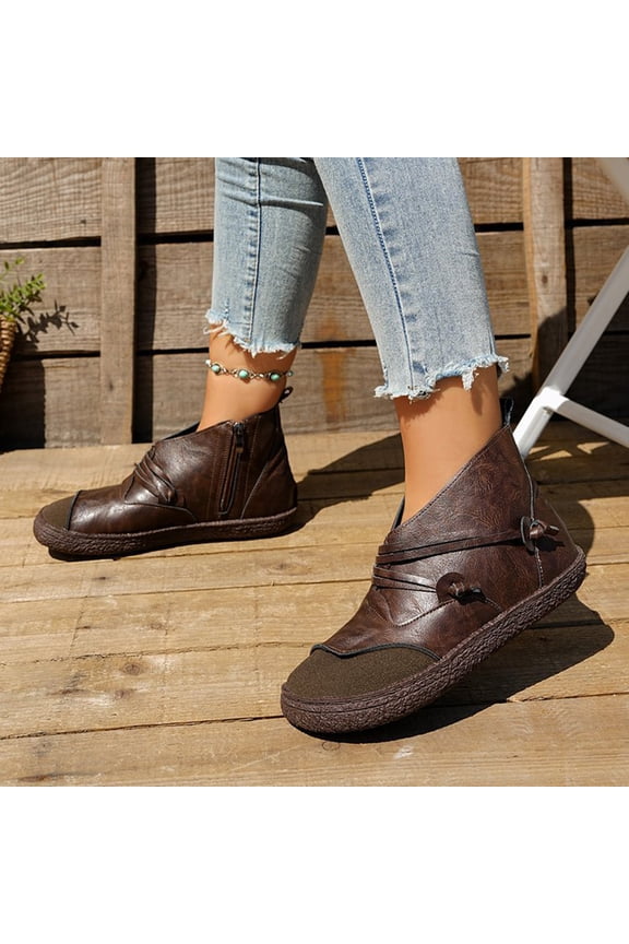 Booties for Women Fashion Comfy Round Toe Flat Winter Boots for Women Casual Comfortable Solid Color Zipper Womens Ankle Boots 7