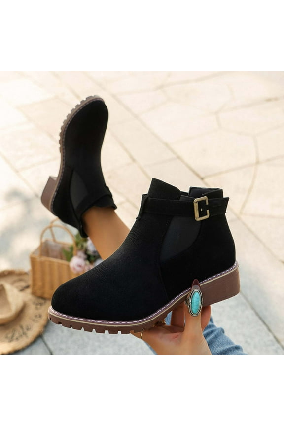 Booties for Women Solid Color Zipper Ankle Boots for Women Comfortable Chunky Heel Womens Ankle Boots Casual Fashion Womens Booties 7.5