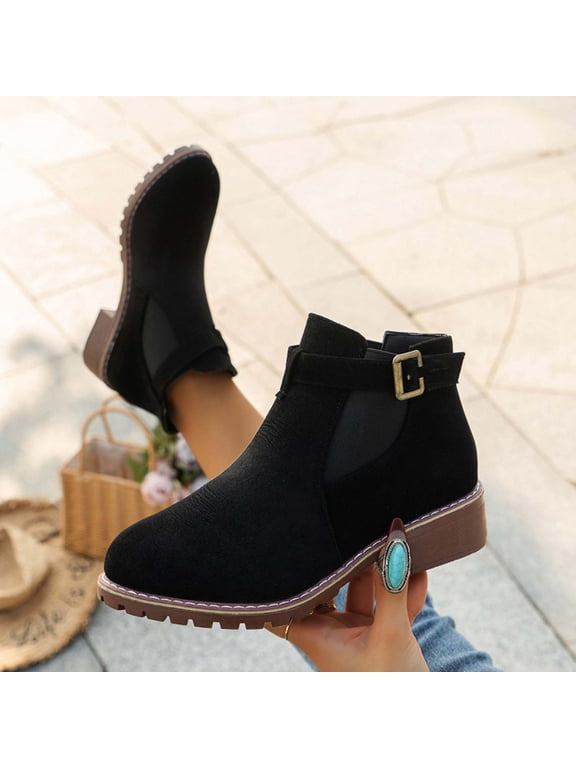 Booties for Women Solid Color Zipper Ankle Boots for Women Comfortable Chunky Heel Womens Ankle Boots Casual Fashion Womens Booties 8.5