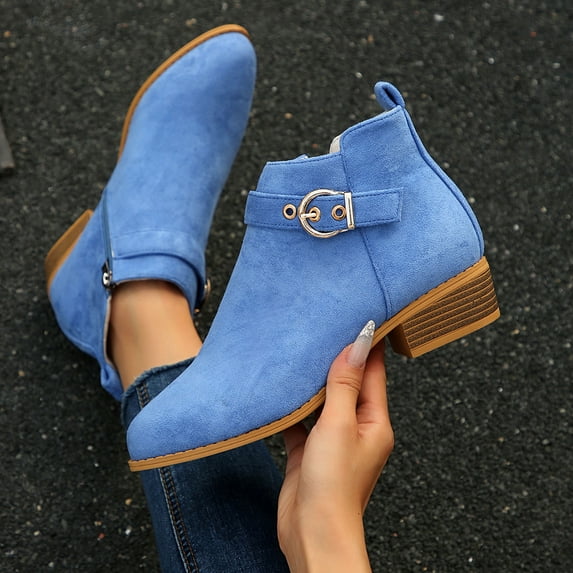 Busydd Booties for Women Solid Color Zipper Ankle Boots for Women Comfortable Chunky Heel Womens Ankle Boots Casual Fashion Womens Booties 9