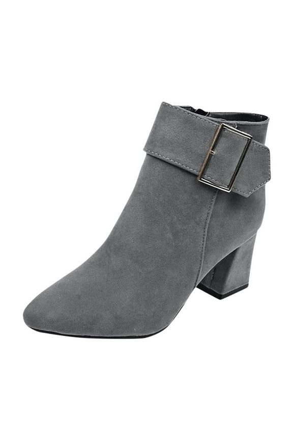 Boots for Women Casual High Heel Zipper Ankle Boots Fashion Button Solid Color Chunky Heel Outdoor Booties for Women Ladies Black Boots Brown Boots Gray Boots