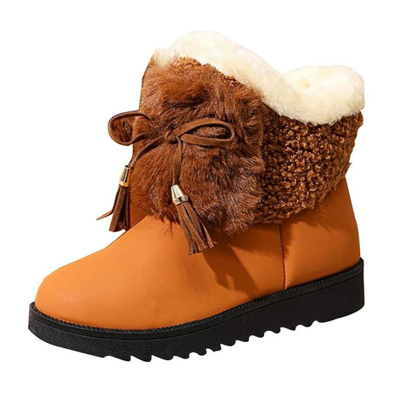 Busydd Boots for Women Fashion Warm Fleece Lined Winter Boots Casual Solid Color Booties for Women Outdoor Comfortable Ankle Boots Round Toe Flat Snow Boots
