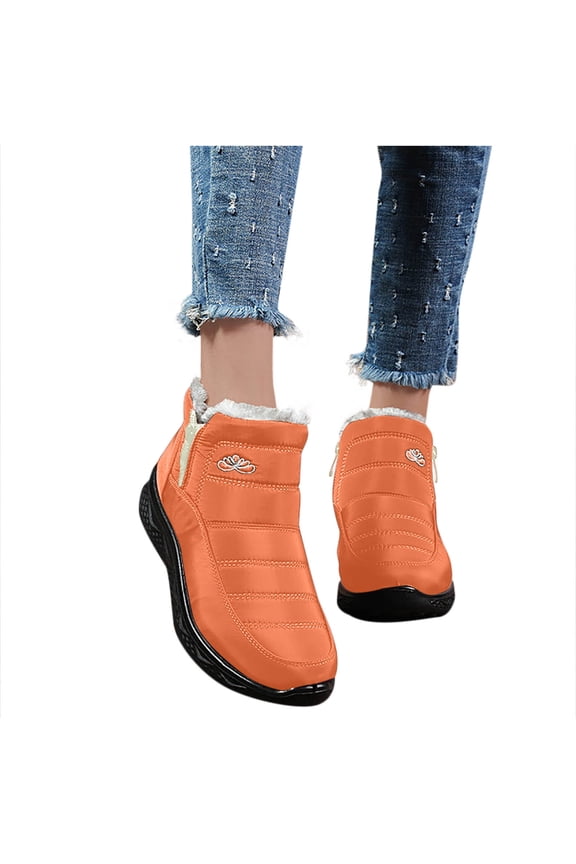 Boots for Women Casual Warm Fleece Snow Boots Fashion Outdoor Ankle Boots Comfortable Thermal Winter Boots Zipper Booties for Women
