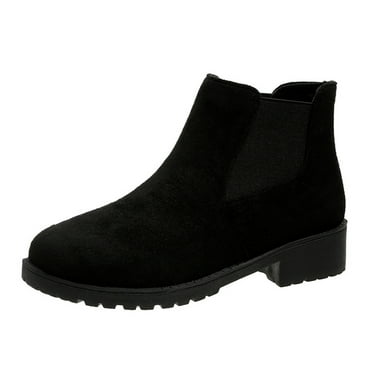 Busydd Boots for Women Fashion Slip on Black Boots Casual Chunky Heel Round Toe Ankle Boots Comfortable Solid Color Booties for Women