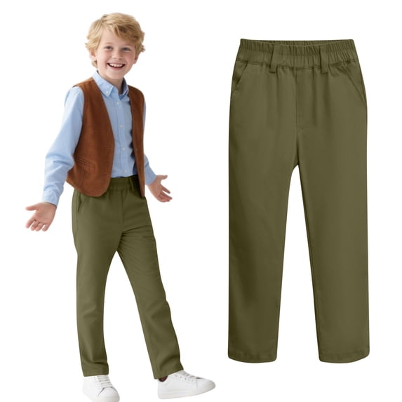 Busydd Boy Pants 5-14 Years Solid Color Elastic Waist Pants for Girls Casual Comfy Unisex Toddler Teen Girls' Boys' Pants with Pockets 6-7 Years