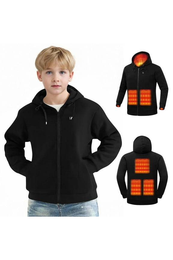 Boys and Girls Heated Jacket 4-14 Years Battery not Included 3 Heat Levels 5 Heat Zones Usb Charging Heated Coats Solid Color Long Sleeve Zip Kids Warm Winter Clothes