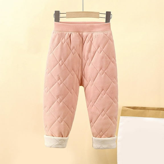 Busydd Boys Girls Pants 4-16 Years Winter Thermal Fleece Toddler Pants Casual Comfy Solid Color Elastic Bottom Kids Clothes 5-6 Years