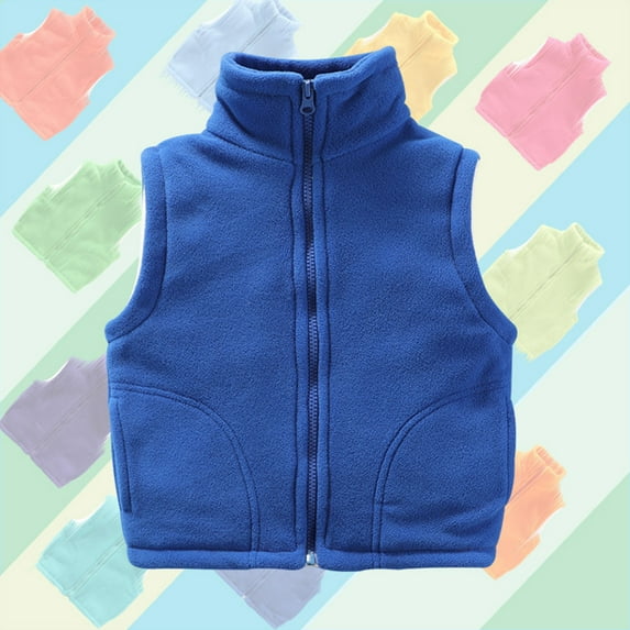 Busydd Boys Girls Winter Vest 3-12 Years Solid Color Sleeveless Zipper Boys Winter Jacket Unisex Comfortable Warm Fuzzy Kids Winter Coats