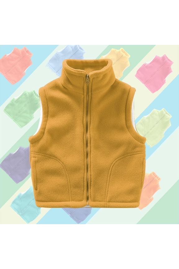 Boys Girls Winter Vest 3-12 Years Solid Color Sleeveless Zipper Boys Winter Jacket Unisex Comfortable Warm Fuzzy Kids Winter Coats