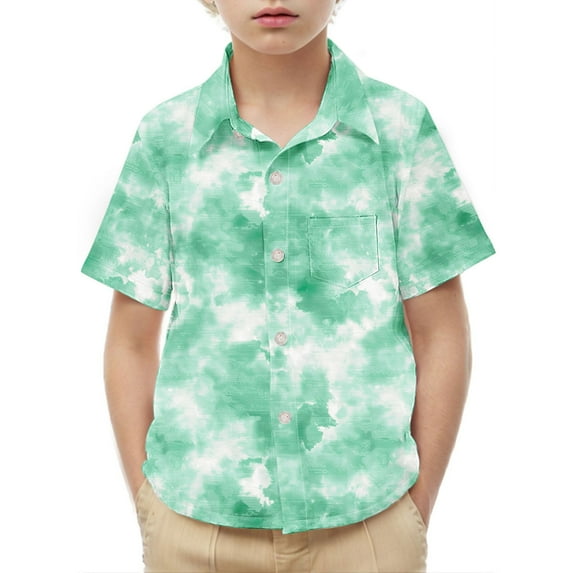 Busydd Boys Shirts 2-15 Years Fashion Cute Gradient Boys Summer Clothes Short Sleeve Lapel Button Up Shirts Casual Vacation Toddler Little Teen Boys' Tops with Pocket