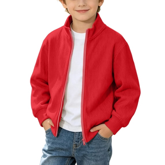 Busydd Boys and Girls Corduroy Jacket 4-15 Years Casual Solid Color Long Sleeve Fall Jacket Trendy Ribbed Zip Up Stand Collar Jacket Outerwear