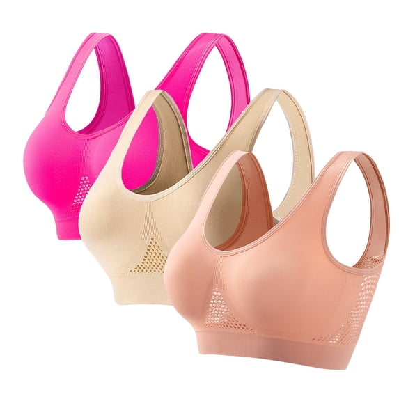 Busydd Bras for Women 3 Piece Sets Solid Color High Support Sports Bra Comfy Light Padded Seamless Wireless Bras Plus Size Sports Bras for Women S-5XL