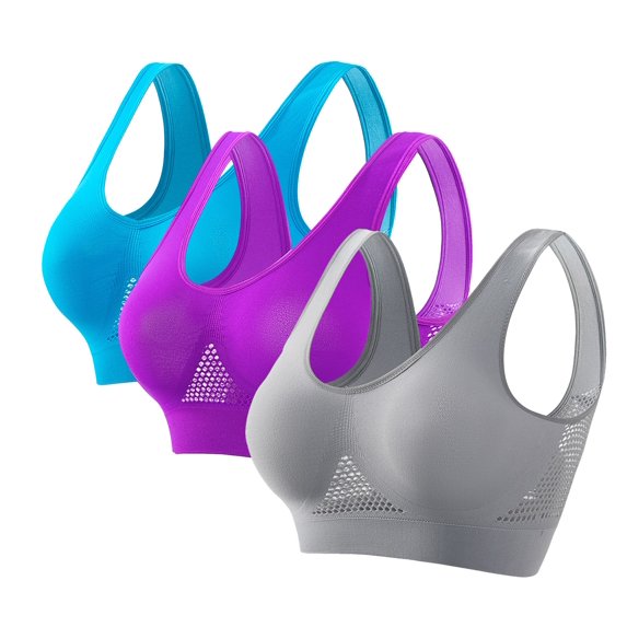 Busydd Bras for Women 3 Piece Sets Solid Color High Support Sports Bra Comfy Light Padded Seamless Wireless Bras Plus Size Sports Bras for Women S-5XL