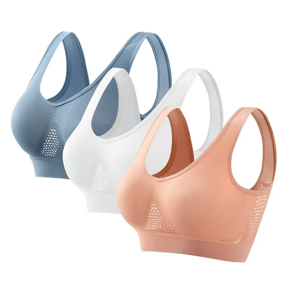Busydd Bras for Women 3 Piece Sets Solid Color High Support Sports Bra Comfy Light Padded Seamless Wireless Bras Plus Size Sports Bras for Women S-5XL