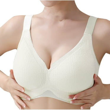 Busydd Bras for Women Plus Size M-5XL Solid Color Textured Supportive Push Up Bra Back Buckle Padded Wireless Bralette Comfy Breathable Everyday Underwear No Underwire