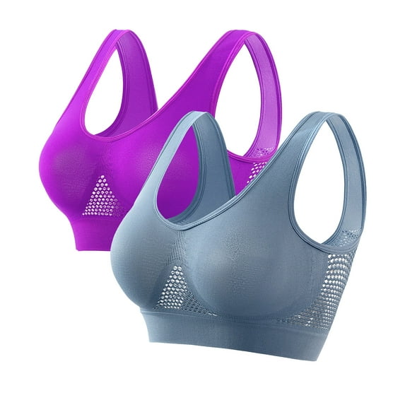 Busydd Bras for Women 2 Piece Solid Color High Impact Sports Bra Comfy Light Padded Seamless Wireless Bras Plus Size Sports Bras for Women S-5XL