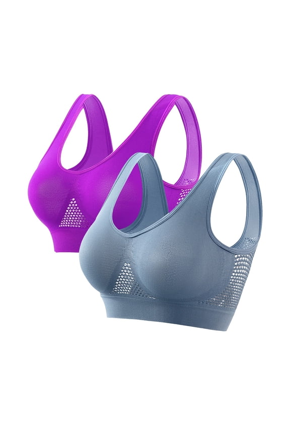 Bras for Women 2 Piece Solid Color High Impact Sports Bra Comfy Light Padded Seamless Wireless Bras Plus Size Sports Bras for Women S-5XL