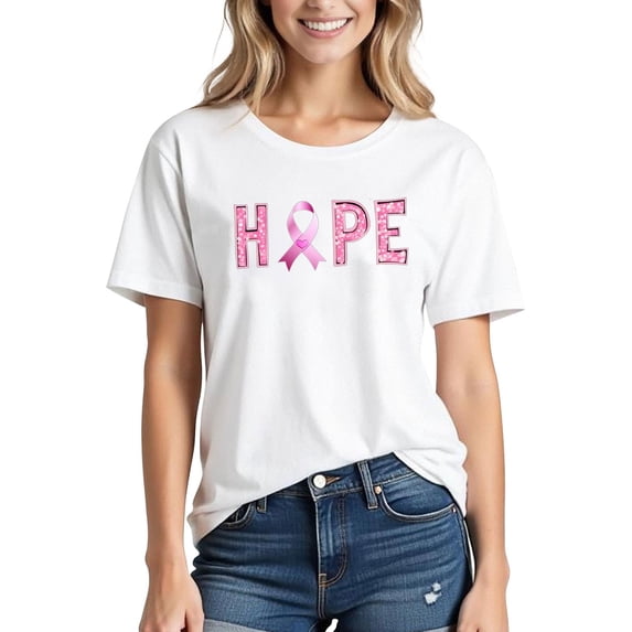 Busydd Breast Cancer T Shirts for Women Pink Ribbon Graphic Tees Cancer Awareness Cotton Tshirts Casual Comfy Round Neck Short Sleeve Summer Tops L