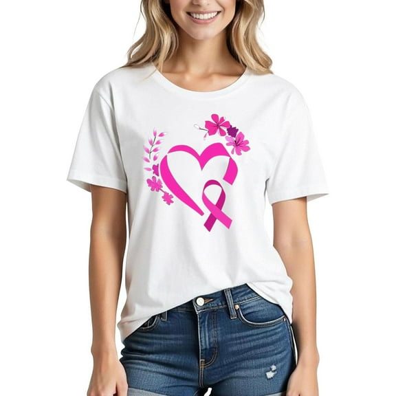 Busydd Breast Cancer T Shirts for Women Pink Ribbon Graphic Tees Cancer Awareness Cotton Tshirts Casual Comfy Round Neck Short Sleeve Summer Tops M