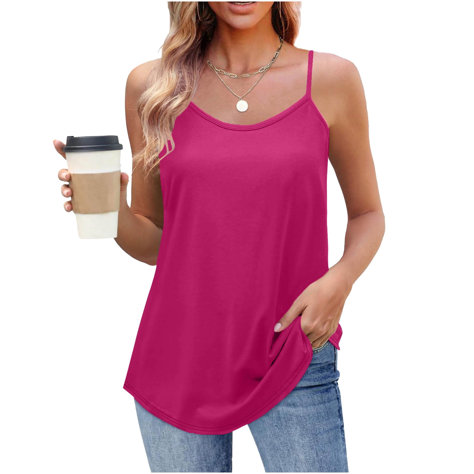 Busydd Camisole Tops for Women Fashion Round Neck Spaghetti Straps