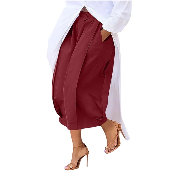 Busydd Capri Pants for Women Comfy Baggy Elastic Waist Wide Leg Pants Woman Casual Solid Color Pleated Women's Pants with Pockets